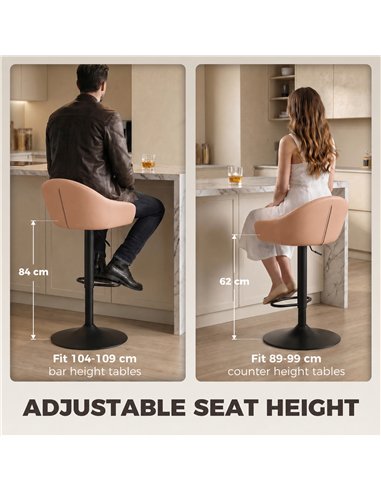 HOMCOM Bar Stools Adjustable Heights Breakfast Bar Stools Backrest Armrests Set of 2, Brown