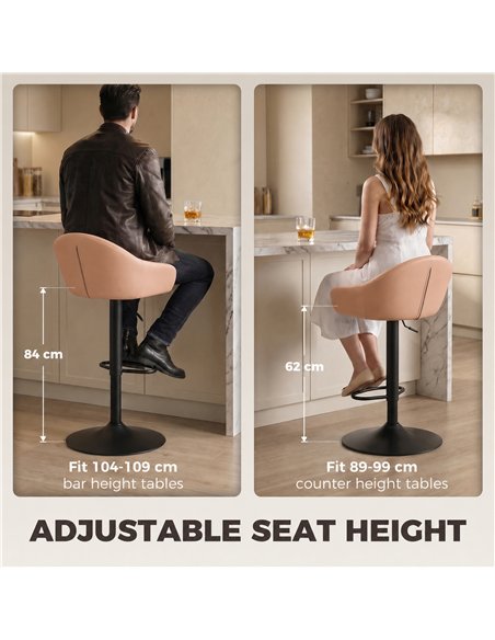 HOMCOM Bar Stools Adjustable Heights Breakfast Bar Stools Backrest Armrests Set of 2, Brown - pic 207824 | FastDaddyshop