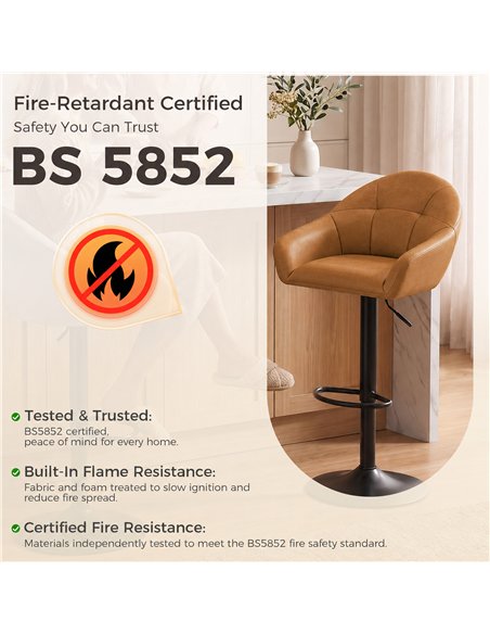 HOMCOM Bar Stools Adjustable Heights Breakfast Bar Stools Backrest Armrests Set of 2, Brown - pic 207827 | FastDaddyshop