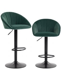 HOMCOM Bar Stools Set of 2 Adjustable Swivel Velvet Breakfast Bar Stools with Backrest, Dark Green