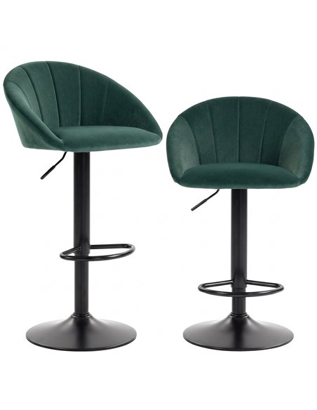 HOMCOM Bar Stools Set of 2 Adjustable Swivel Velvet Breakfast Bar Stools with Backrest, Dark Green - pic 207828 | FastDaddyshop