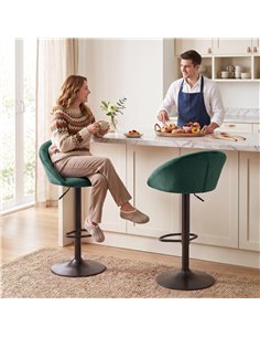 HOMCOM Bar Stools Set of 2 Adjustable Swivel Velvet Breakfast Bar Stools with Backrest, Dark Green 2
