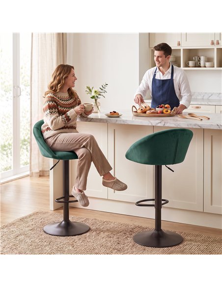 HOMCOM Bar Stools Set of 2 Adjustable Swivel Velvet Breakfast Bar Stools with Backrest, Dark Green - pic 207829 | FastDaddyshop