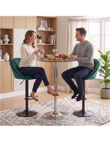 HOMCOM Bar Stools Set of 2 Adjustable Swivel Velvet Breakfast Bar Stools with Backrest, Dark Green