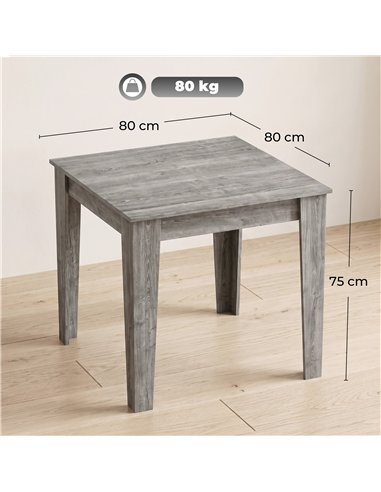 HOMCOM Dining Table for 4, 80L x 80W x 75Hcm, Modern Square Kitchen Table with Wood Effect Tabletop, Grey Wood Effect