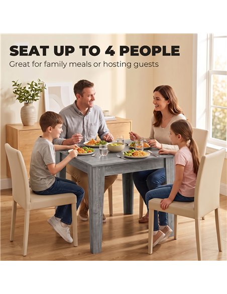 HOMCOM Dining Table for 4, 80L x 80W x 75Hcm, Modern Square Kitchen Table with Wood Effect Tabletop, Grey Wood Effect - pic 207840 | FastDaddyshop