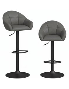 HOMCOM Bar Stools Adjustable Heights Breakfast Bar Stools Backrest Armrests Set of 2 with Rubber Ring Metal Base, Grey