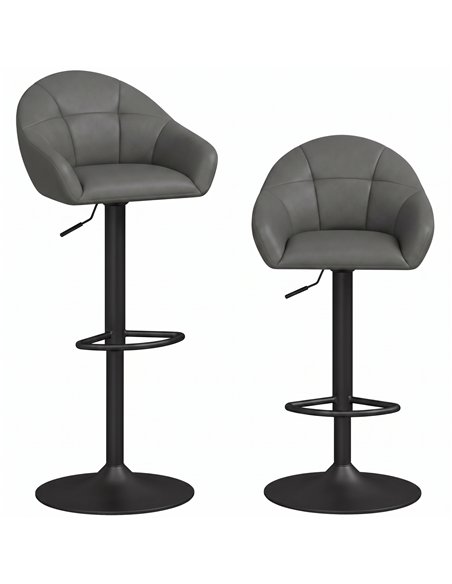 HOMCOM Bar Stools Adjustable Heights Breakfast Bar Stools Backrest Armrests Set of 2 with Rubber Ring Metal Base, Grey - pic 207846 | FastDaddyshop