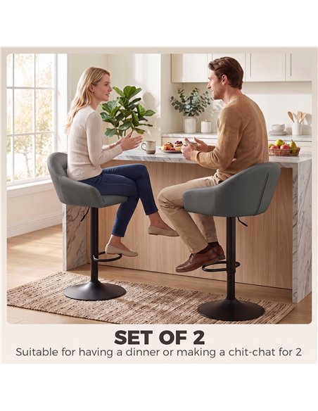 HOMCOM Bar Stools Adjustable Heights Breakfast Bar Stools Backrest Armrests Set of 2 with Rubber Ring Metal Base, Grey - pic 207849 | FastDaddyshop
