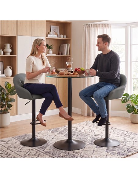 HOMCOM Bar Stools Adjustable Heights Breakfast Bar Stools Backrest Armrests Set of 2 with Rubber Ring Metal Base, Grey - pic 207853 | FastDaddyshop