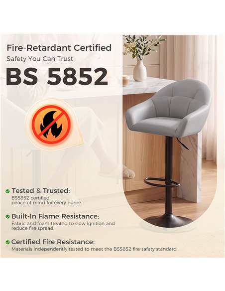 HOMCOM Bar Stools Adjustable Heights Breakfast Bar Stools Backrest Armrests Set of 2 with Rubber Ring Metal Base, Grey - pic 207854 | FastDaddyshop