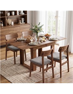 HOMCOM Folding Dining Table Under-Table Storage Extendable Kitchen Table Steel Rail Grey Wood Effect 2