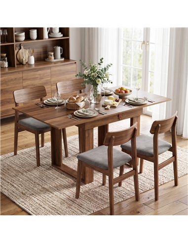 HOMCOM Folding Dining Table Under-Table Storage Extendable Kitchen Table Steel Rail Grey Wood Effect