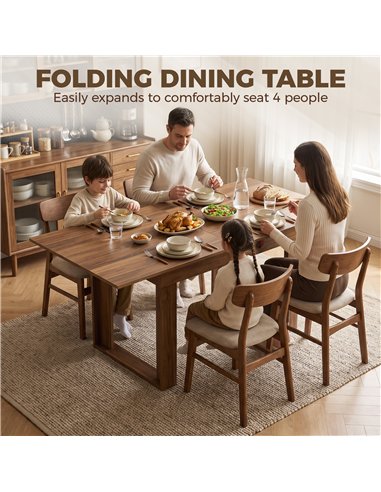 HOMCOM Folding Dining Table Under-Table Storage Extendable Kitchen Table Steel Rail Grey Wood Effect