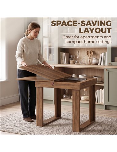 HOMCOM Folding Dining Table Under-Table Storage Extendable Kitchen Table Steel Rail Grey Wood Effect