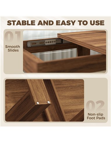 HOMCOM Folding Dining Table Under-Table Storage Extendable Kitchen Table Steel Rail Grey Wood Effect