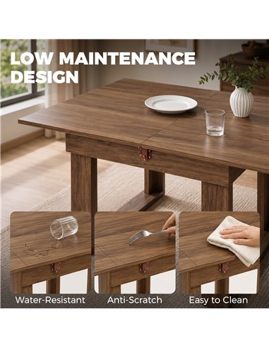 HOMCOM Folding Dining Table Under-Table Storage Extendable Kitchen Table Steel Rail Grey Wood Effect