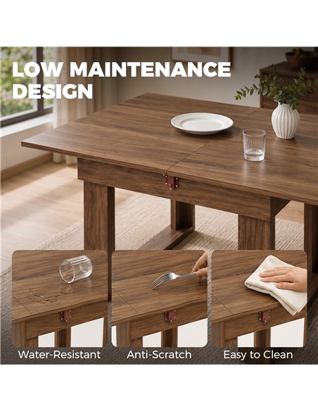 HOMCOM Folding Dining Table Under-Table Storage Extendable Kitchen Table Steel Rail Grey Wood Effect - pic 207888 | FastDaddyshop