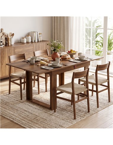 HOMCOM Folding Dining Table Under-Table Storage Extendable Kitchen Table Steel Rail Grey Wood Effect