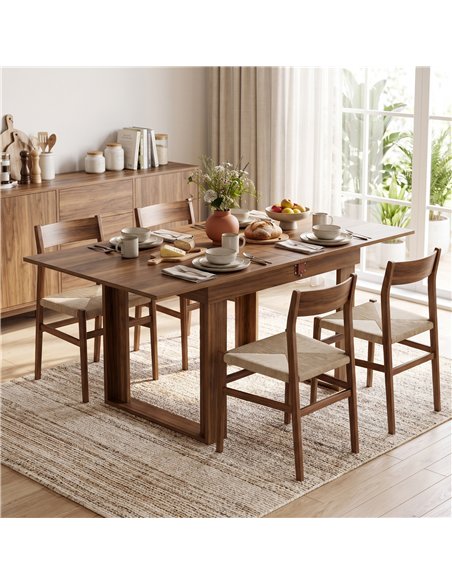 HOMCOM Folding Dining Table Under-Table Storage Extendable Kitchen Table Steel Rail Grey Wood Effect - pic 207890 | FastDaddyshop