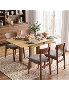 HOMCOM Folding Dining Table Under-Table Storage Extendable Kitchen Table Steel Rail Oak Effect 2
