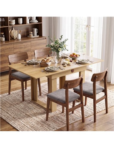 HOMCOM Folding Dining Table Under-Table Storage Extendable Kitchen Table Steel Rail Oak Effect