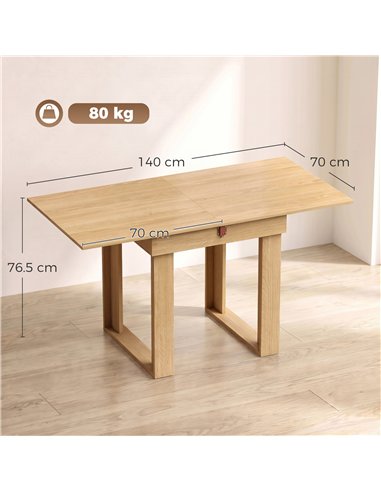HOMCOM Folding Dining Table Under-Table Storage Extendable Kitchen Table Steel Rail Oak Effect