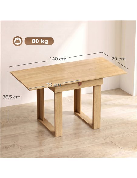 HOMCOM Folding Dining Table Under-Table Storage Extendable Kitchen Table Steel Rail Oak Effect - pic 207893 | FastDaddyshop