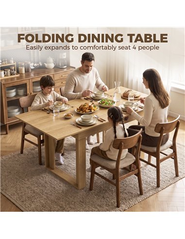 HOMCOM Folding Dining Table Under-Table Storage Extendable Kitchen Table Steel Rail Oak Effect