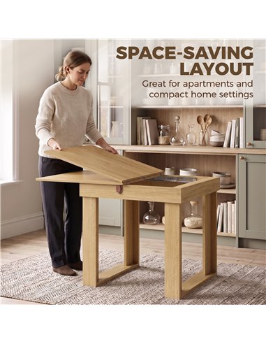 HOMCOM Folding Dining Table Under-Table Storage Extendable Kitchen Table Steel Rail Oak Effect