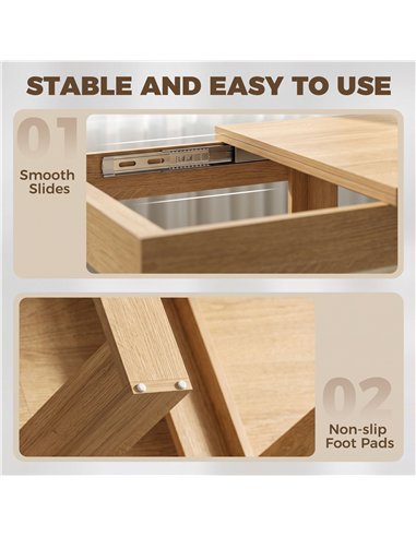 HOMCOM Folding Dining Table Under-Table Storage Extendable Kitchen Table Steel Rail Oak Effect