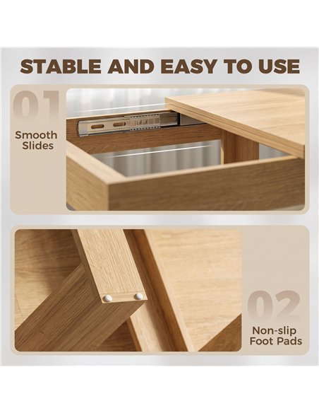 HOMCOM Folding Dining Table Under-Table Storage Extendable Kitchen Table Steel Rail Oak Effect - pic 207896 | FastDaddyshop
