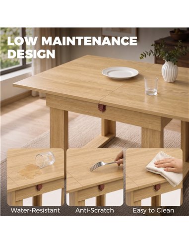 HOMCOM Folding Dining Table Under-Table Storage Extendable Kitchen Table Steel Rail Oak Effect