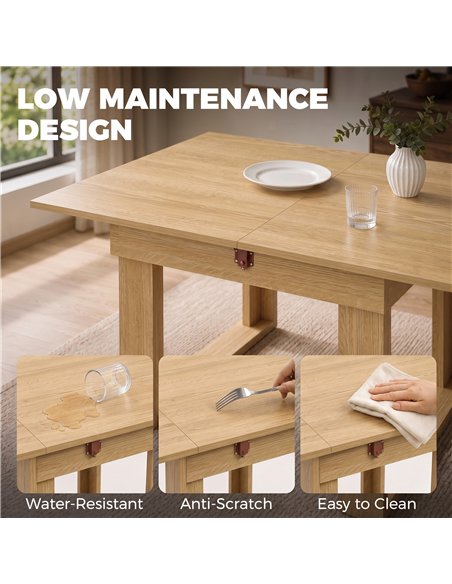 HOMCOM Folding Dining Table Under-Table Storage Extendable Kitchen Table Steel Rail Oak Effect - pic 207897 | FastDaddyshop