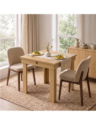 HOMCOM Folding Dining Table Under-Table Storage Extendable Kitchen Table Steel Rail Oak Effect
