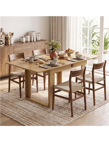 HOMCOM Folding Dining Table Under-Table Storage Extendable Kitchen Table Steel Rail Oak Effect - pic 207899 | FastDaddyshop