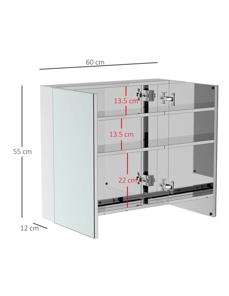 HOMCOM Stainless Steel Bathroom Mirror Cabinet with Double Doors, Silver - pic 20790 | FastDaddyshop