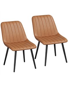 HOMCOM Faux Leather Upholstered Kitchen Chairs, Modern Dining Chairs Set of 2 with Metal Legs for Dining Room, Brown