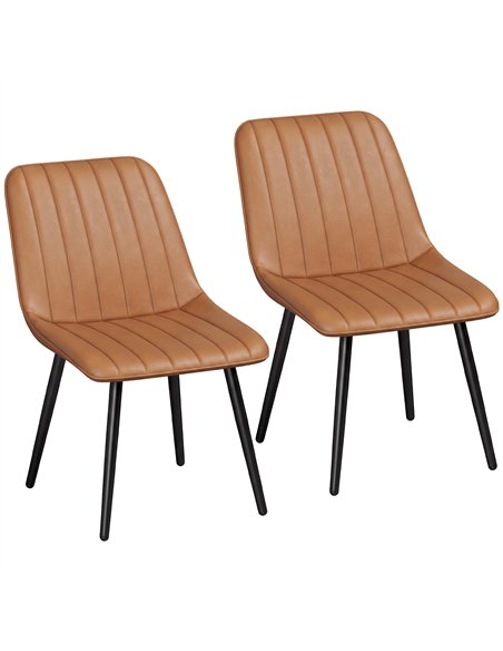 HOMCOM Faux Leather Upholstered Kitchen Chairs, Modern Dining Chairs Set of 2 with Metal Legs for Dining Room, Brown - pic 207900 | FastDaddyshop