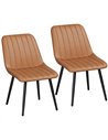 HOMCOM Faux Leather Upholstered Kitchen Chairs, Modern Dining Chairs Set of 2 with Metal Legs for Dining Room, Brown