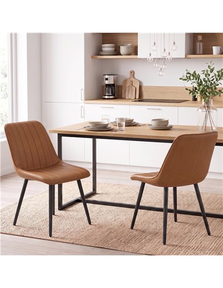 HOMCOM Faux Leather Upholstered Kitchen Chairs, Modern Dining Chairs Set of 2 with Metal Legs for Dining Room, Brown - pic 207901 | FastDaddyshop