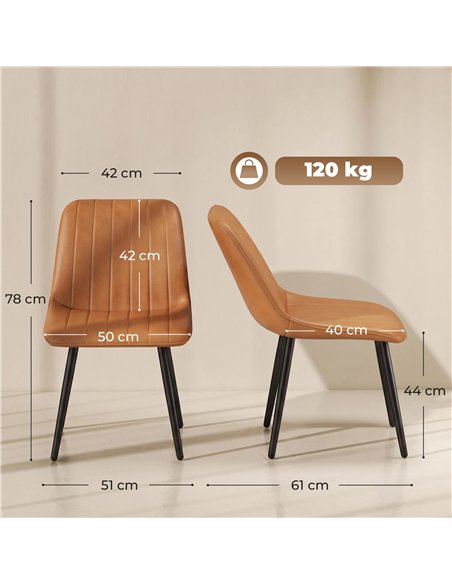 HOMCOM Faux Leather Upholstered Kitchen Chairs, Modern Dining Chairs Set of 2 with Metal Legs for Dining Room, Brown - pic 207902 | FastDaddyshop