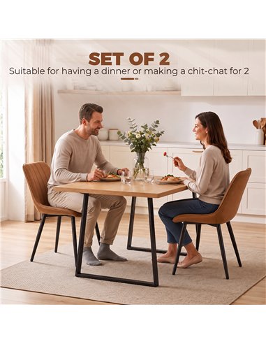HOMCOM Faux Leather Upholstered Kitchen Chairs, Modern Dining Chairs Set of 2 with Metal Legs for Dining Room, Brown