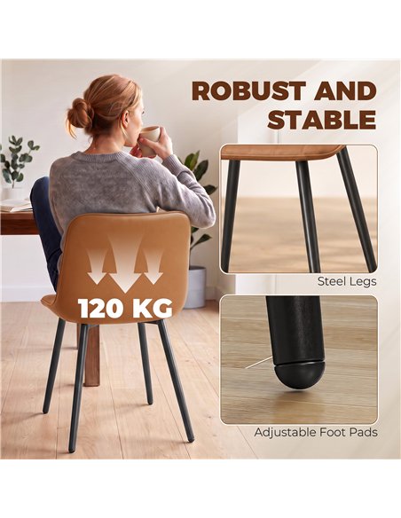 HOMCOM Faux Leather Upholstered Kitchen Chairs, Modern Dining Chairs Set of 2 with Metal Legs for Dining Room, Brown - pic 207906 | FastDaddyshop