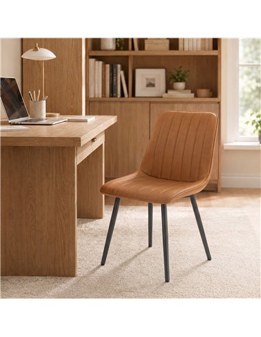 HOMCOM Faux Leather Upholstered Kitchen Chairs, Modern Dining Chairs Set of 2 with Metal Legs for Dining Room, Brown