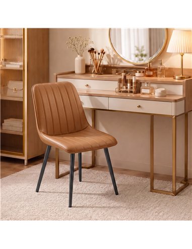 HOMCOM Faux Leather Upholstered Kitchen Chairs, Modern Dining Chairs Set of 2 with Metal Legs for Dining Room, Brown