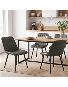 HOMCOM Faux Leather Upholstered Kitchen Chairs, Modern Dining Chairs Set of 2 with Metal Legs for Dining Room, Grey 2