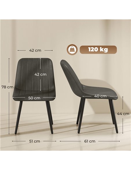 HOMCOM Faux Leather Upholstered Kitchen Chairs, Modern Dining Chairs Set of 2 with Metal Legs for Dining Room, Grey - pic 207911 | FastDaddyshop