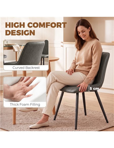 HOMCOM Faux Leather Upholstered Kitchen Chairs, Modern Dining Chairs Set of 2 with Metal Legs for Dining Room, Grey - pic 207913 | FastDaddyshop