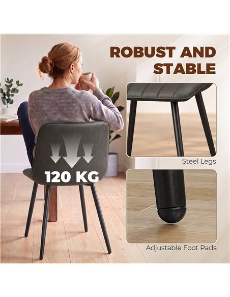 HOMCOM Faux Leather Upholstered Kitchen Chairs, Modern Dining Chairs Set of 2 with Metal Legs for Dining Room, Grey - pic 207915 | FastDaddyshop